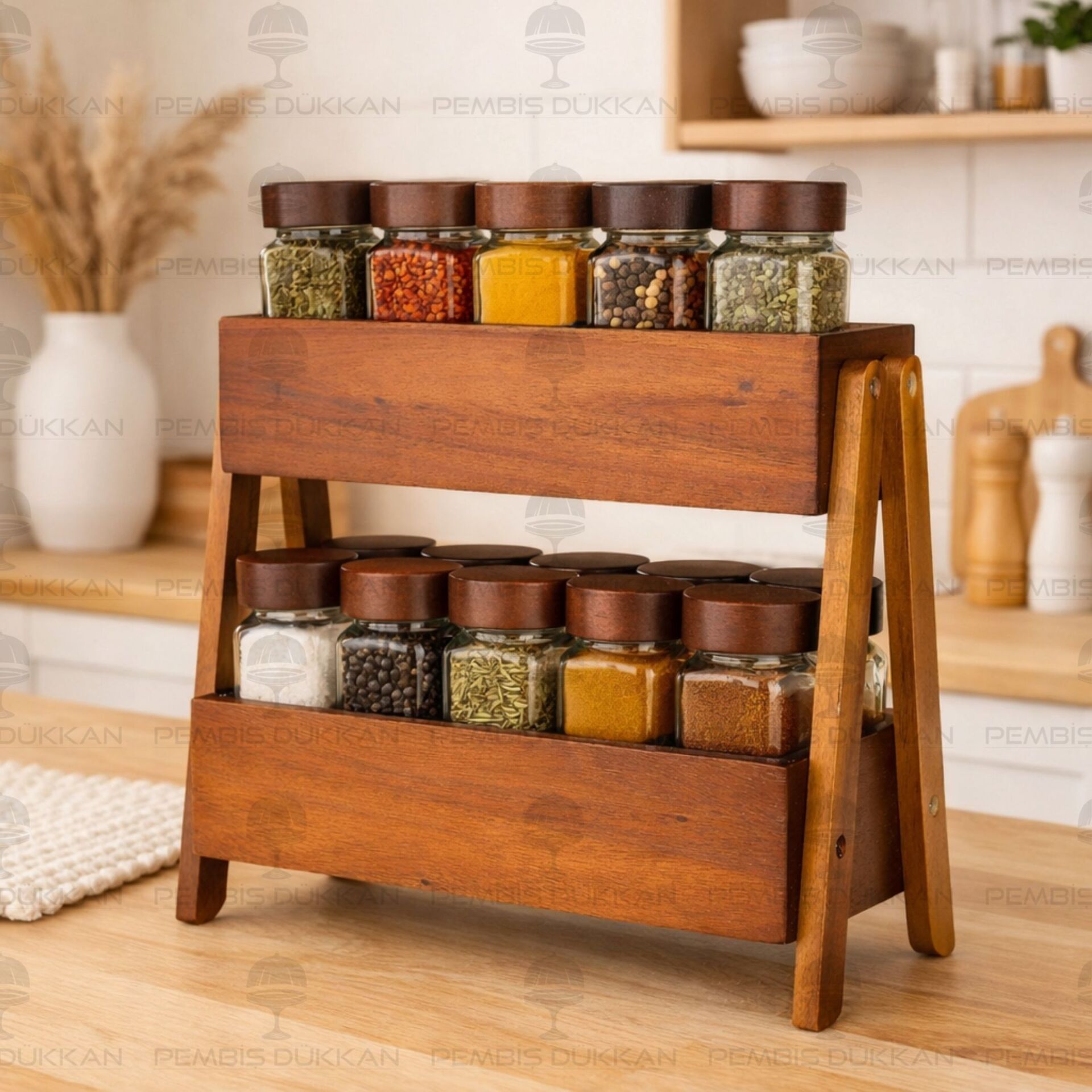 AKASYA 2 KATLI STAND, 15Lİ AKASYA BAHARATLIK TEZGAH ÜSTÜ KOMBİN SET (7B247-7119009)