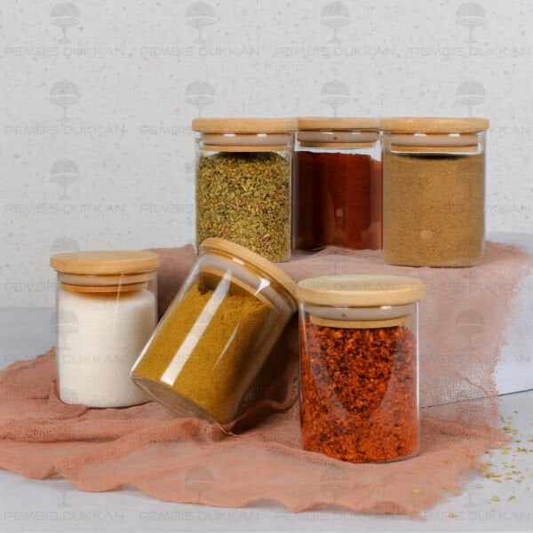 1 ADET 200ML YUVARLAK BAMBU KAPAKLI BAHARATLIK (6508)