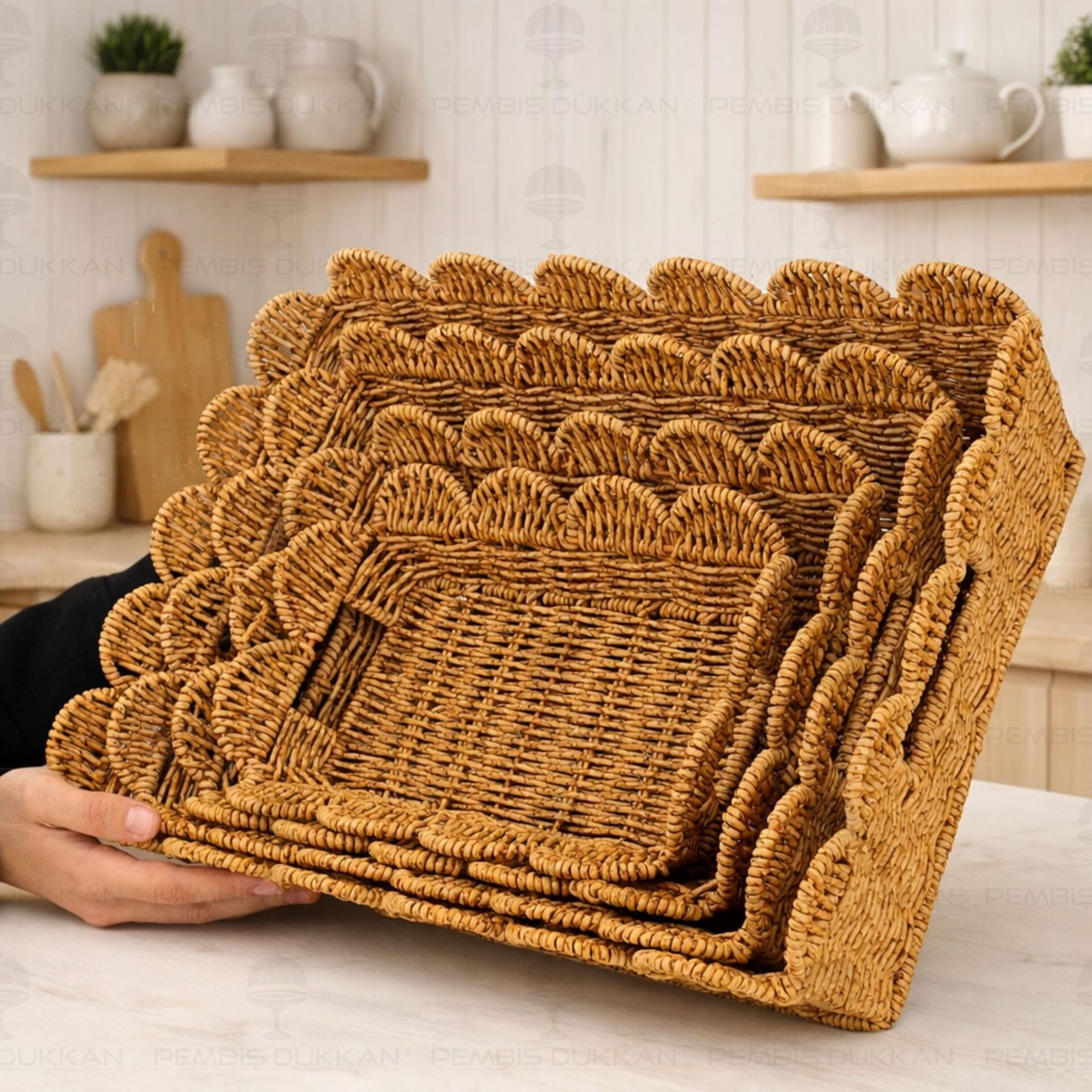 4LÜ DİKDÖRTGEN RATTAN SEPET (1584)