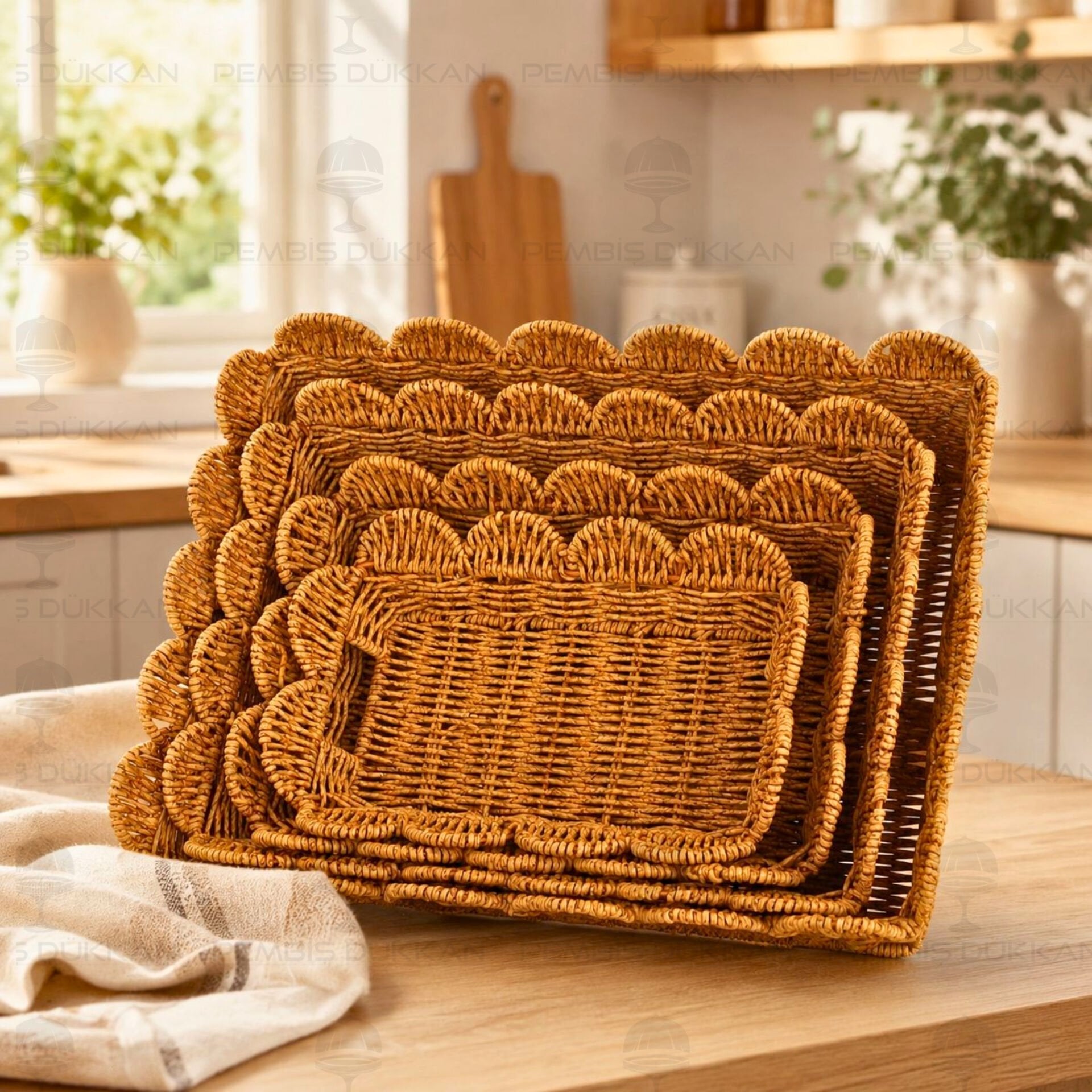 4LÜ DİKDÖRTGEN RATTAN SEPET (1584)
