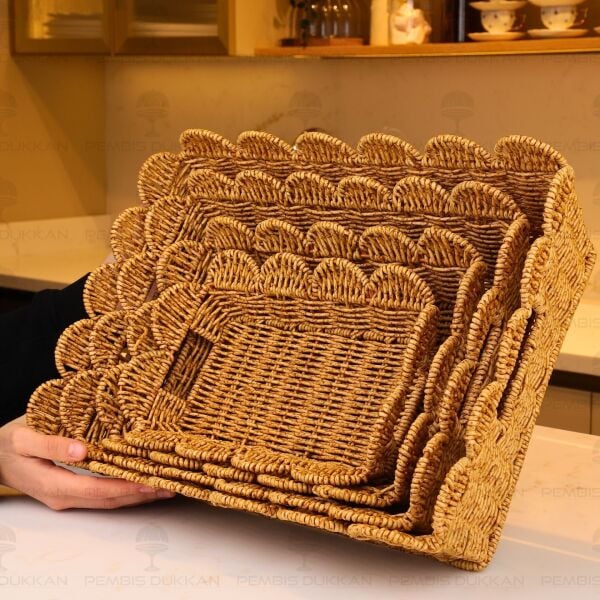 4LÜ DİKDÖRTGEN RATTAN SEPET (1584)