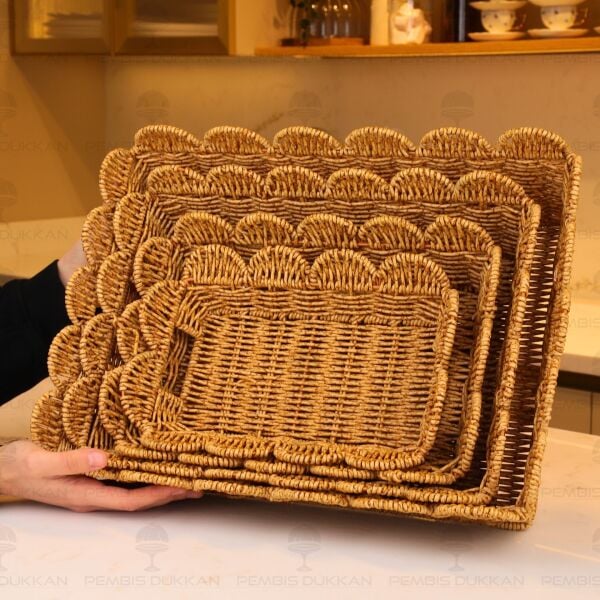 4LÜ DİKDÖRTGEN RATTAN SEPET (1584)