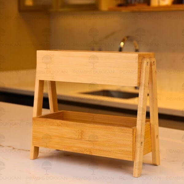 BAMBU 2 KATLI STAND, 15Lİ BAMBU BAHARATLIK TEZGAH ÜSTÜ KOMBİN SET (7B52-7119008)