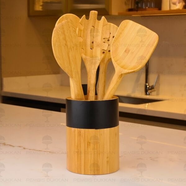 BAMBU SİYAH TUTACAKLI KAŞIKLIK KOMBİN SET (7B212)