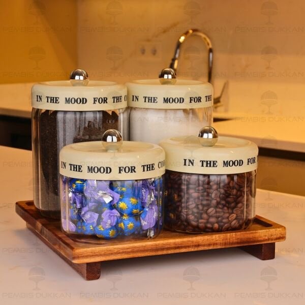 4LÜ MEST TEZGAH ÜSTÜ PLASTİK KAPAKLI KAVANOZ KOMBİN SET (8B70-3H07-3H05)