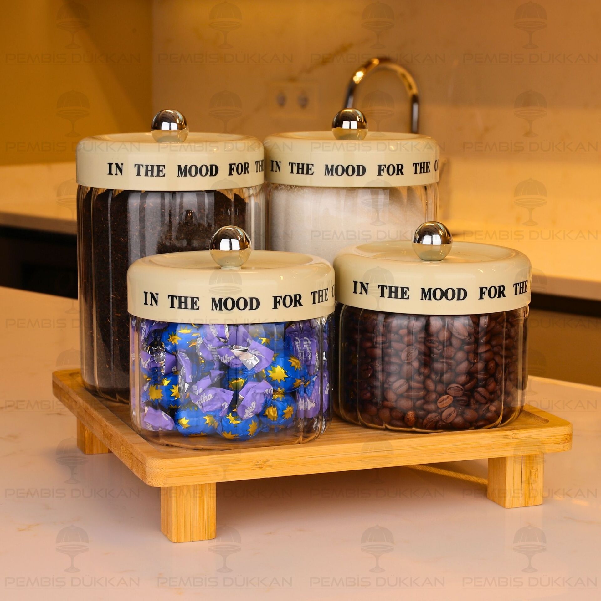 4LÜ MEST TEZGAH ÜSTÜ PLASTİK KAPAKLI KAVANOZ KOMBİN SET (8B71-3H07-3H05)