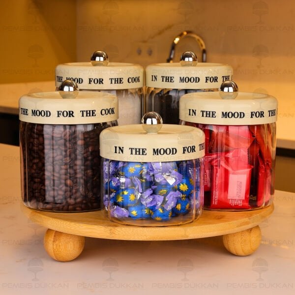 5Lİ MEST TEZGAH ÜSTÜ PLASTİK KAPAKLI KAVANOZ KOMBİN SET (1092-3H07-3H06-3H05)