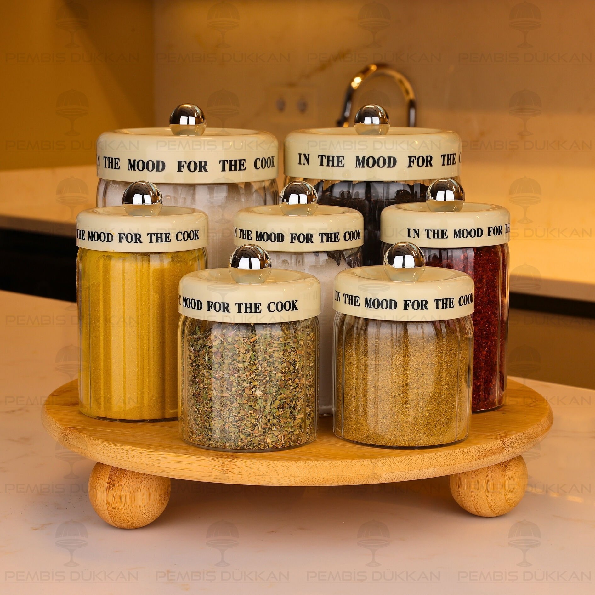 7Lİ MEST TEZGAH ÜSTÜ PLASTİK KAPAKLI KAVANOZ KOMBİN SET (1092-3H05-3H10-3H11)