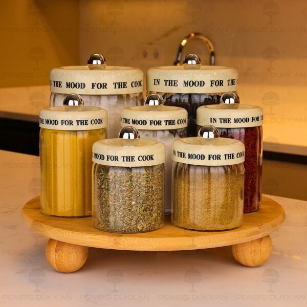 7Lİ MEST TEZGAH ÜSTÜ PLASTİK KAPAKLI KAVANOZ KOMBİN SET (1092-3H05-3H10-3H11)