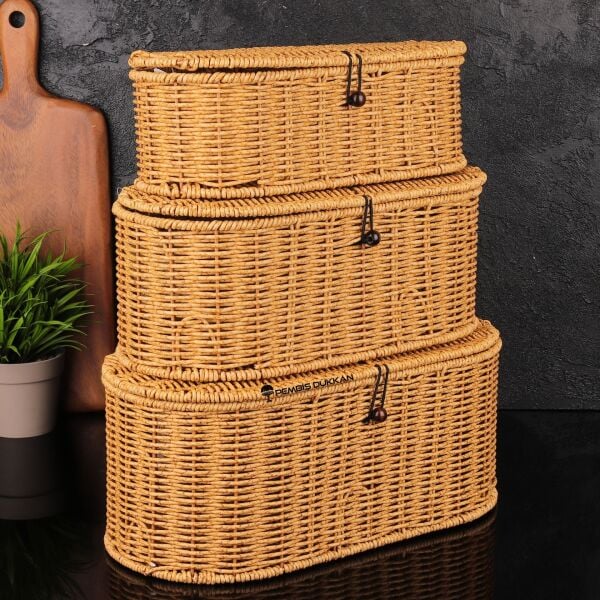RATTAN OVAL KAPAKLI SEPET & ORGANİZER (BOY SEÇİNİZ)