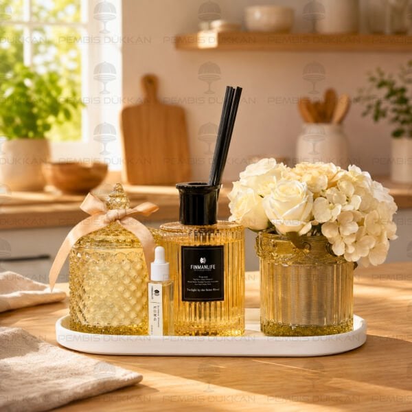 4 PARÇA FINMANLIFE SARI ODA KOKULU & MUMLU SET