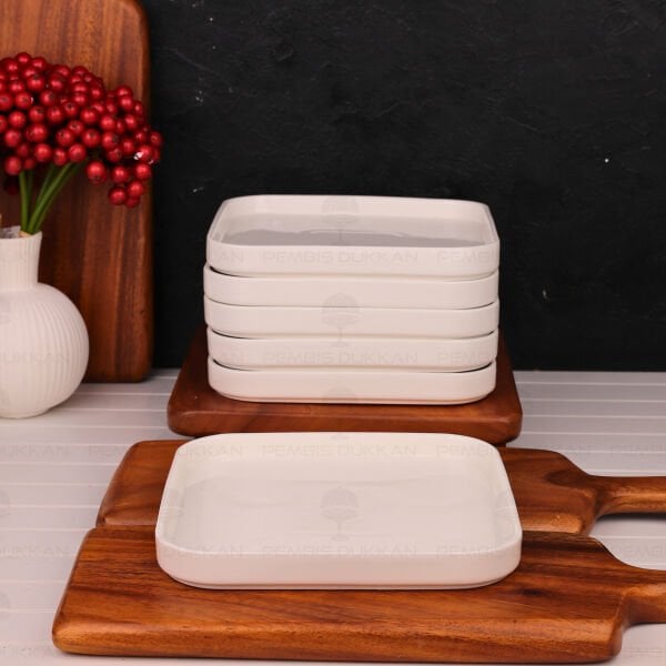 3 ADET KARE 20.7CM PORSELEN PASTA TABAĞI (310-8)