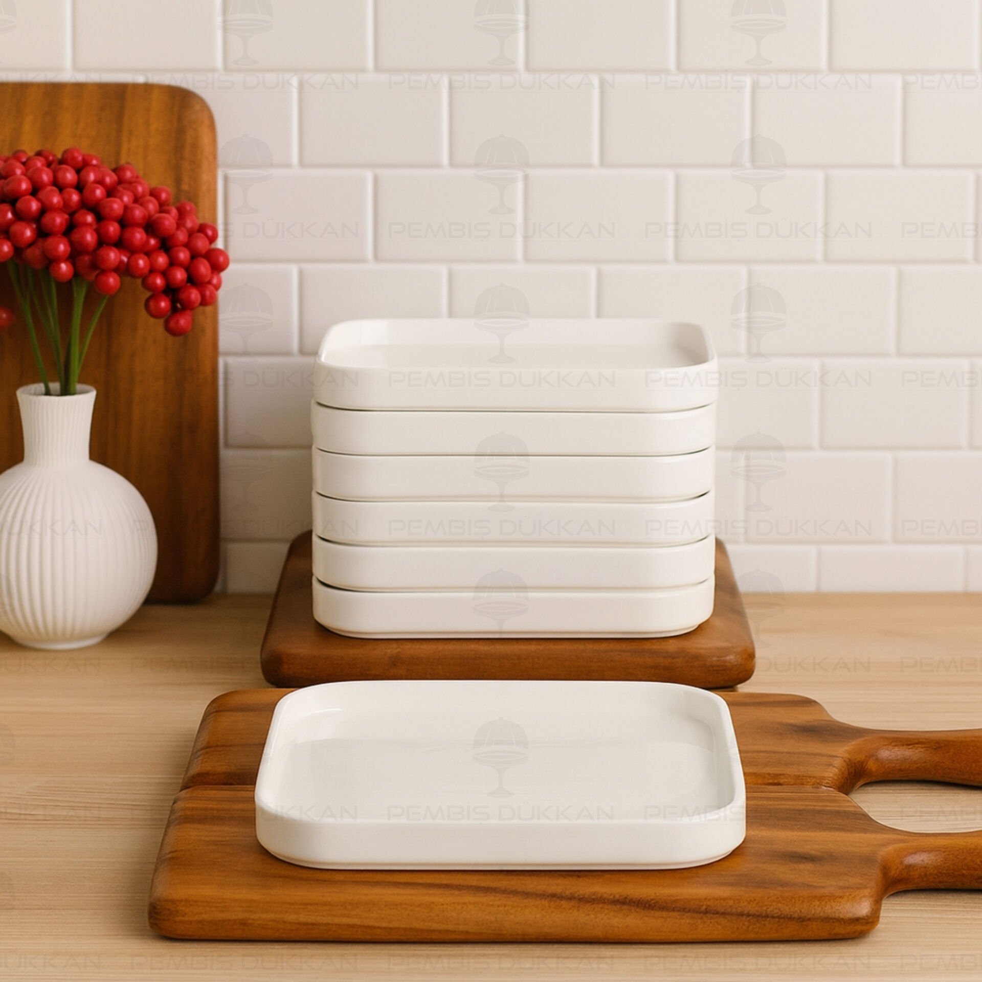 3 ADET KARE 20.7CM PORSELEN PASTA TABAĞI (POR1902)