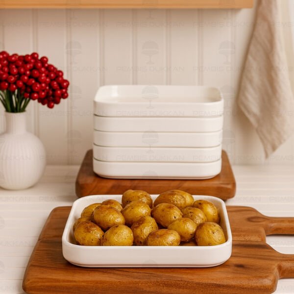 3 ADET KARE 20.7CM PORSELEN PASTA TABAĞI (POR1902)