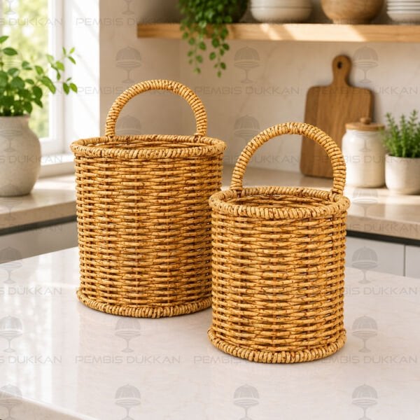 2li Rattan Askılı Küçük Sepet (1531)