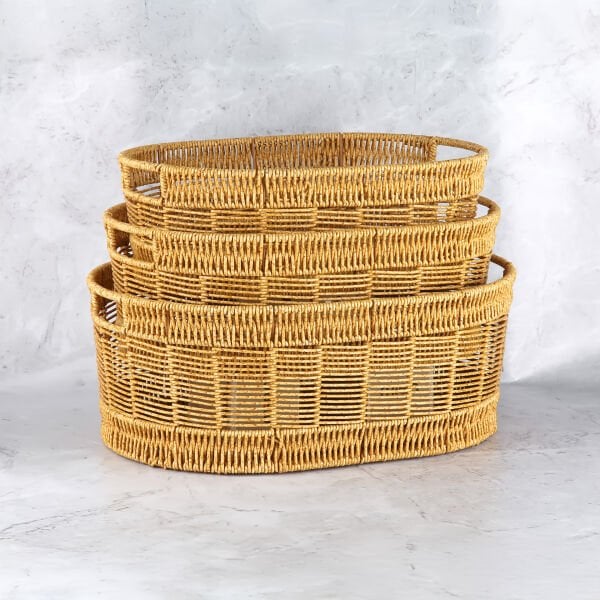 3LÜ OVAL KULPLU RATTAN SEPET (6066)