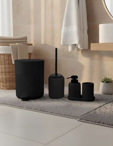 SİYAH YUVARLAK 5 PARÇA, AKRİLİK BANYO SET (9H28)