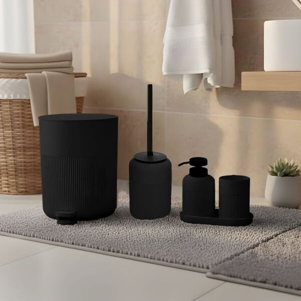 SİYAH YUVARLAK 5 PARÇA, AKRİLİK BANYO SET (9H28)