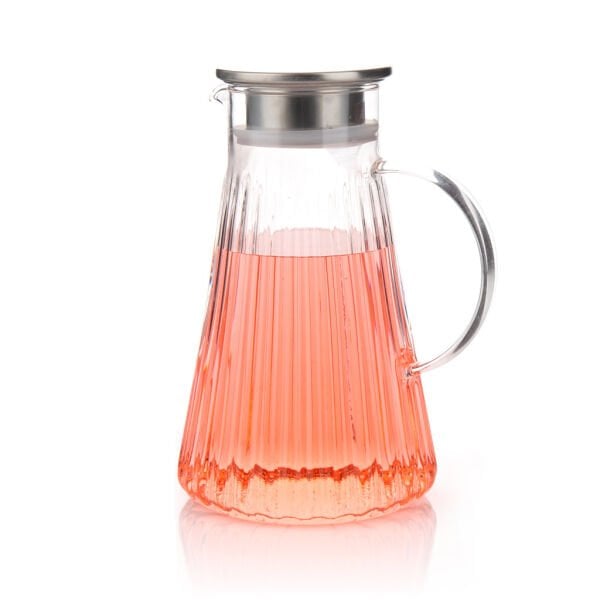 1800ML PİRAMİS ÇİZGİLİ, METAL KAPAKLI BOROSİLİKAT CAM SÜRAHİ (1J14)