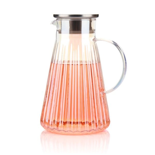 1800ML PİRAMİS ÇİZGİLİ, METAL KAPAKLI LÜSTERLİ BOROSİLİKAT CAM SÜRAHİ (1J22)