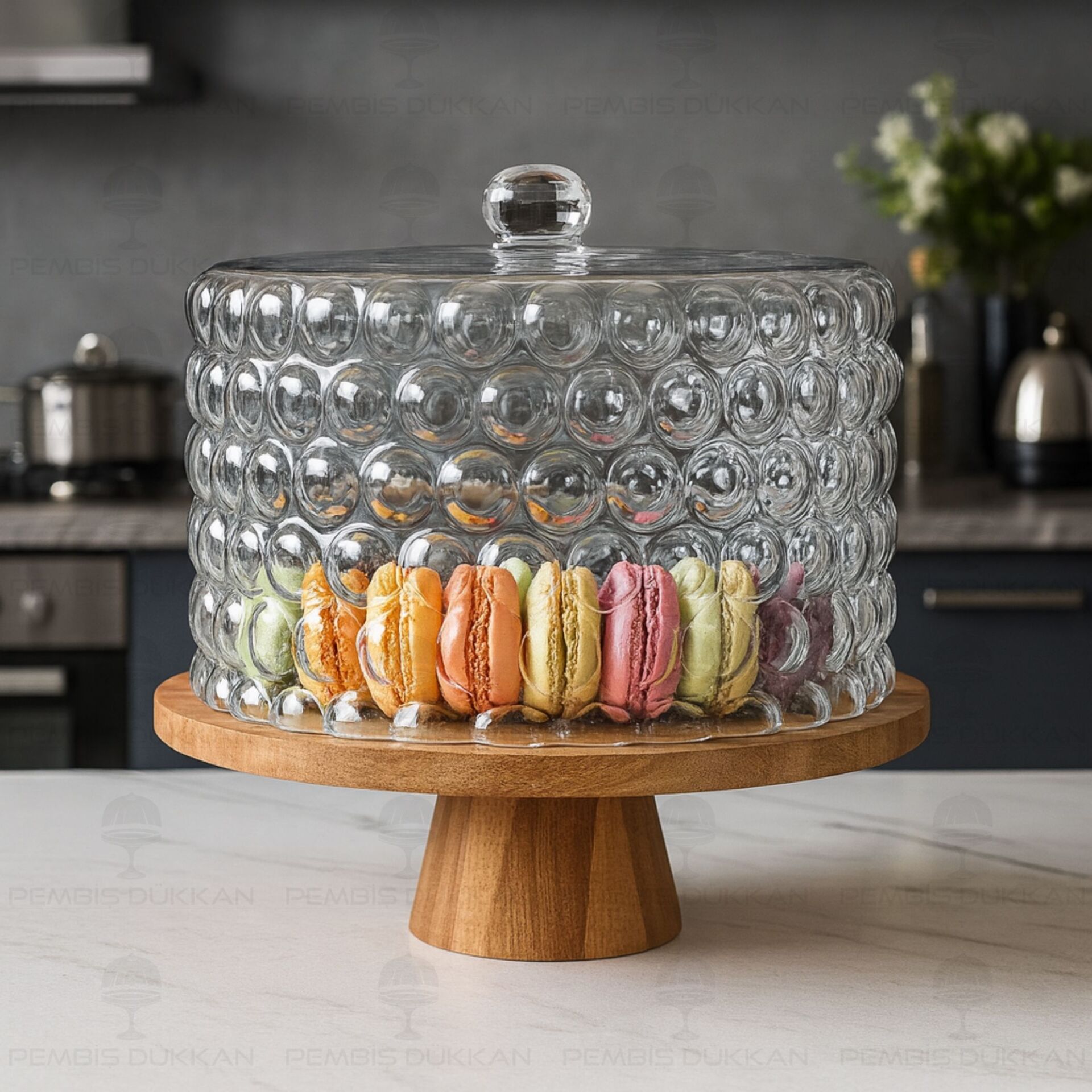 BUBBLE AYAKLI AKASYA STANDLI, CAM PASTA & KEK FANUSU (240046)