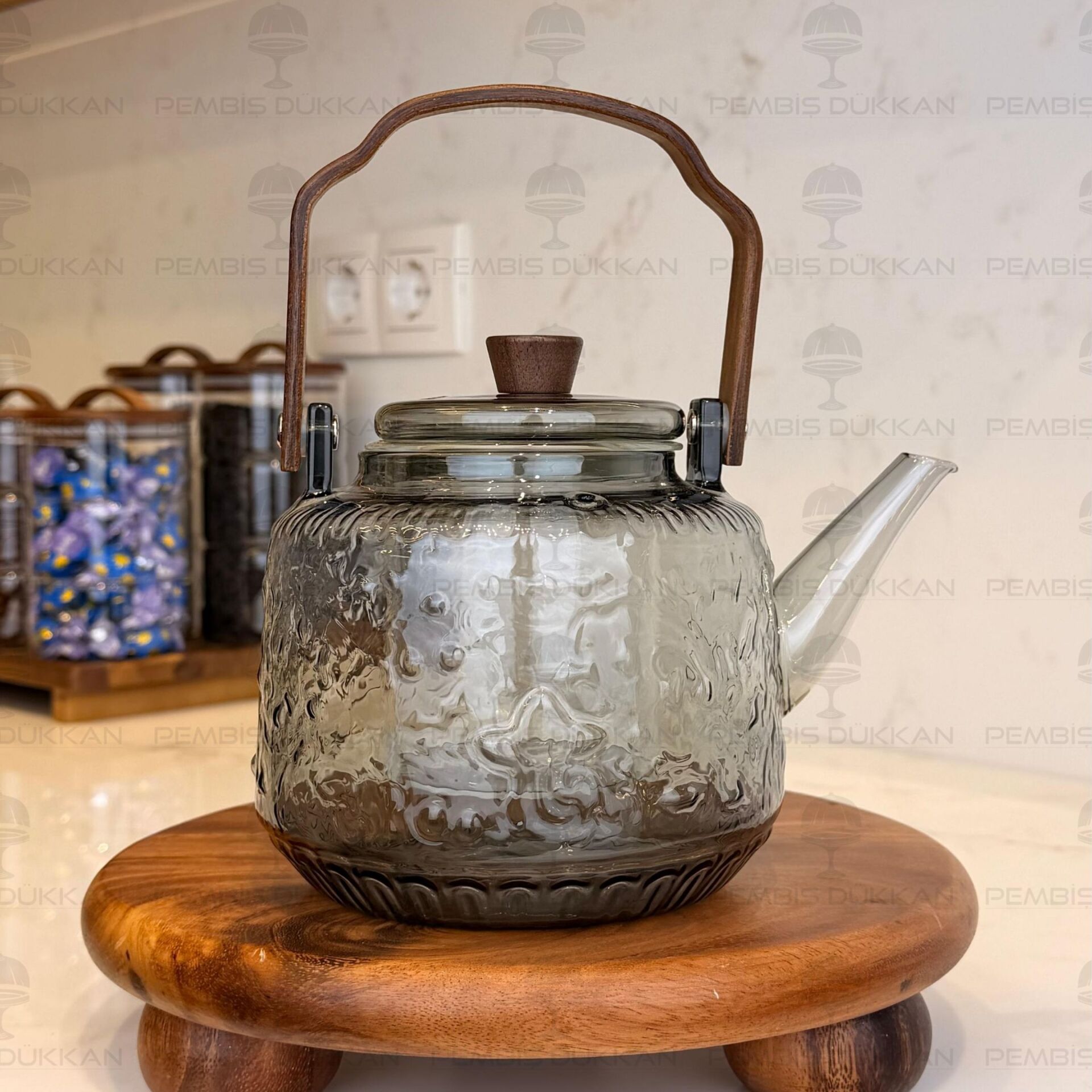 1350ML AKASYA KULPLU FÜME BOROSİLİKAT CAM, SÜZGEÇLİ DEMLİK (6679)
