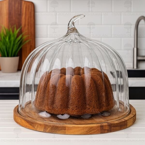 BÜYÜK BAL KABAĞI, DÜZ AKASYA STANDLI, CAM PASTA & KEK FANUSU (230125)