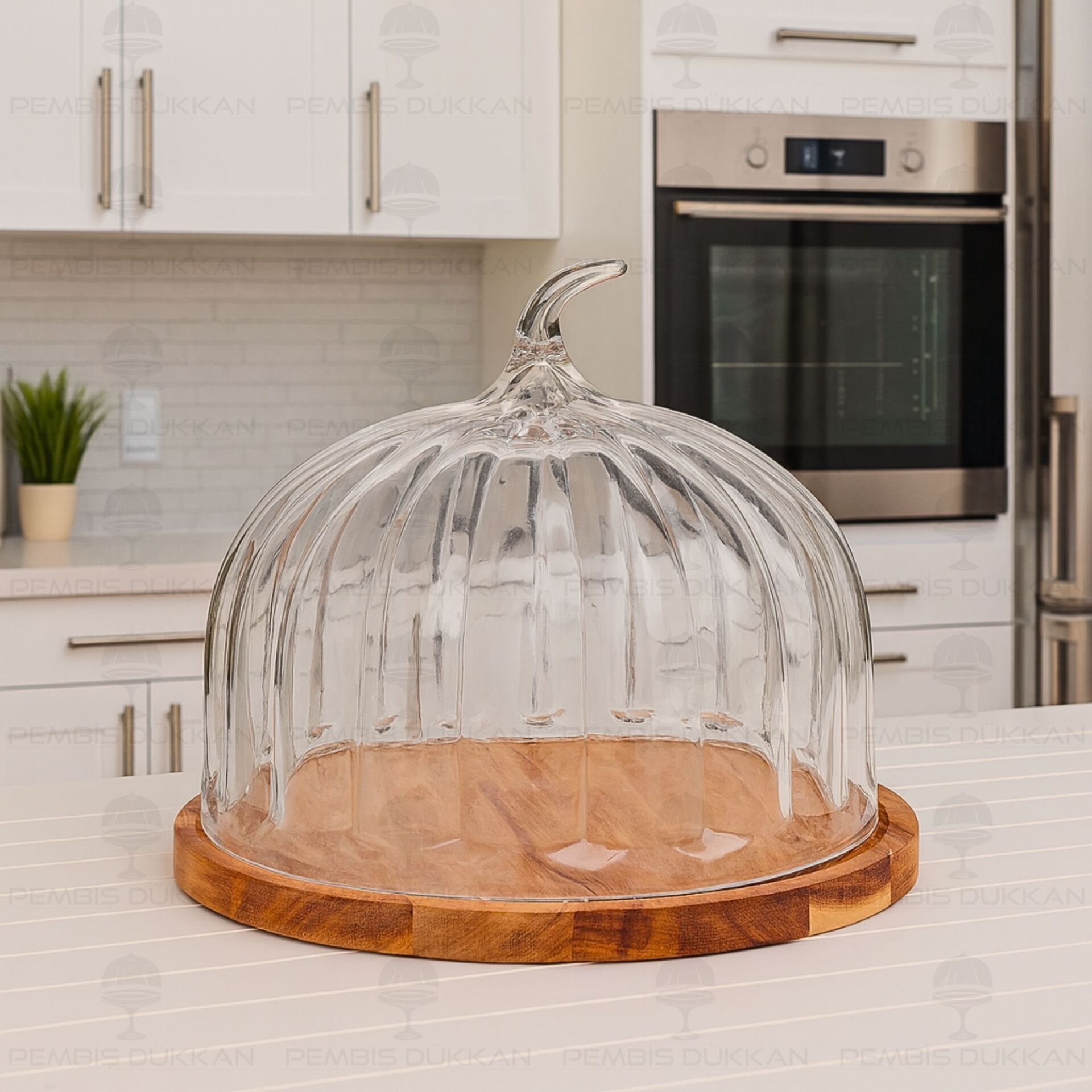 BÜYÜK BAL KABAĞI, DÜZ AKASYA STANDLI, CAM PASTA & KEK FANUSU (230125)