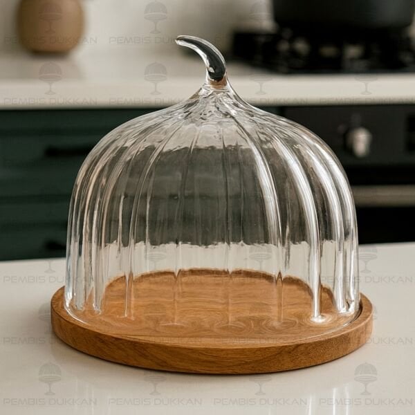 BÜYÜK BAL KABAĞI, DÜZ AKASYA STANDLI, CAM PASTA & KEK FANUSU (230125)