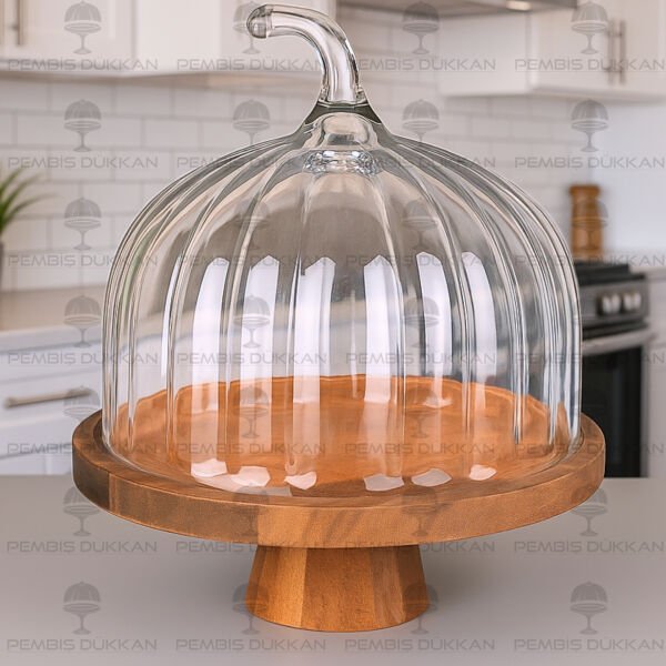 AKASYA & CAM AYAKLI YUVARLAK BAL KABAĞI MODEL AYAKLI PASTA STANDI & KEK FANUSU (230125-2)