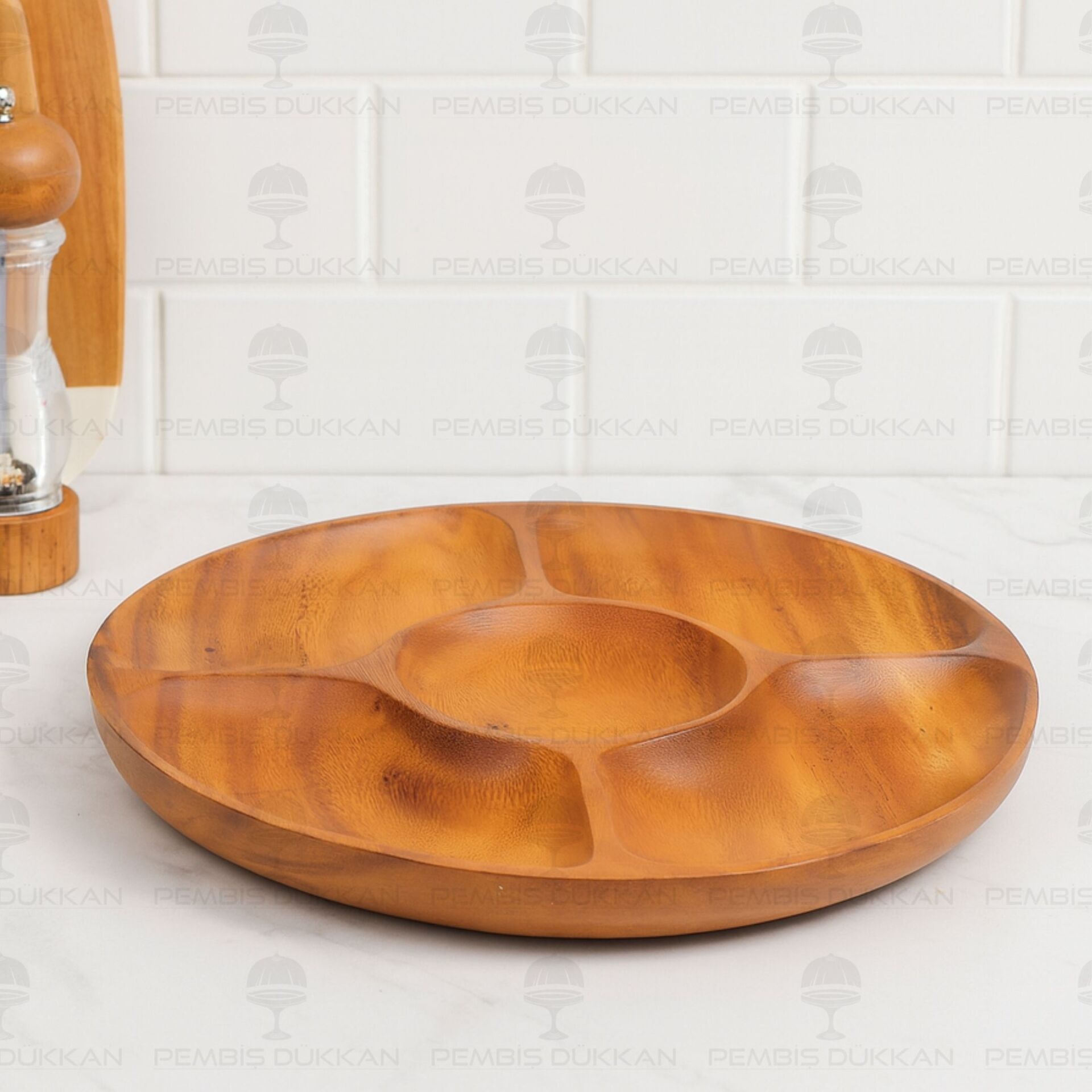 FİLİPİN AKASYASI YUVARLAK 5 BÖLMELİ ÇEREZLİK & PEYNİR TABAĞI (AKS119)