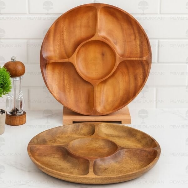 FİLİPİN AKASYASI YUVARLAK 5 BÖLMELİ ÇEREZLİK & PEYNİR TABAĞI (AKS119)