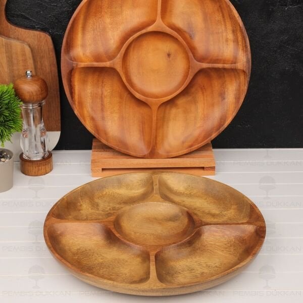 FİLİPİN AKASYASI YUVARLAK 5 BÖLMELİ ÇEREZLİK & PEYNİR TABAĞI (AKS119)