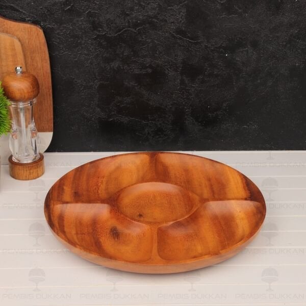 FİLİPİN AKASYASI YUVARLAK 5 BÖLMELİ ÇEREZLİK & PEYNİR TABAĞI (AKS119)