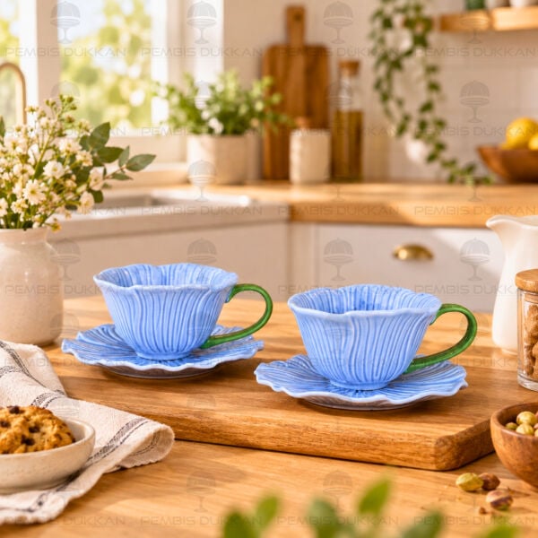 Petal 2 Kişilik Mavi Kahve Fincan Takımı (1d34)