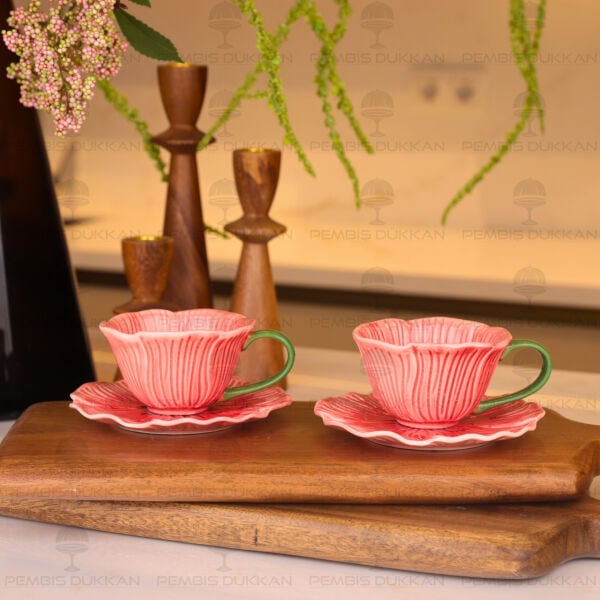 Petal 2 Kişilik Kırmızı Kahve Fincan Takımı (1d34)