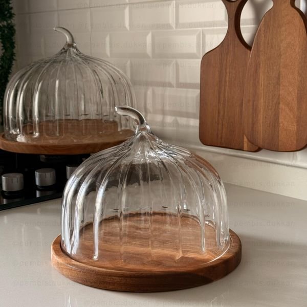 KÜÇÜK BAL KABAĞI, DÜZ AKASYA STANDLI, CAM PASTA & KEK FANUSU (230126)