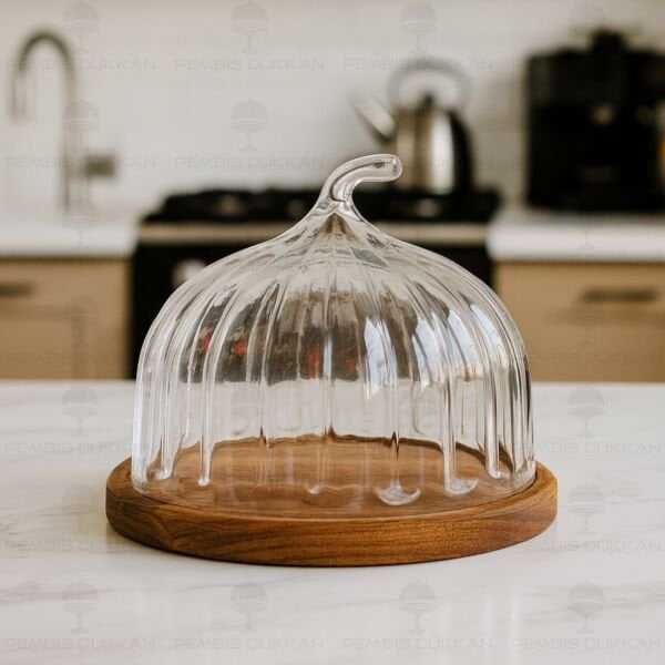 KÜÇÜK BAL KABAĞI, DÜZ AKASYA STANDLI, CAM PASTA & KEK FANUSU (230126)