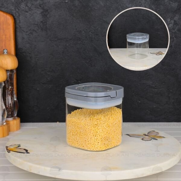 GRİ KARE TESORA 600ML VAKUM KAPAK CAM KAVANOZ (88511)