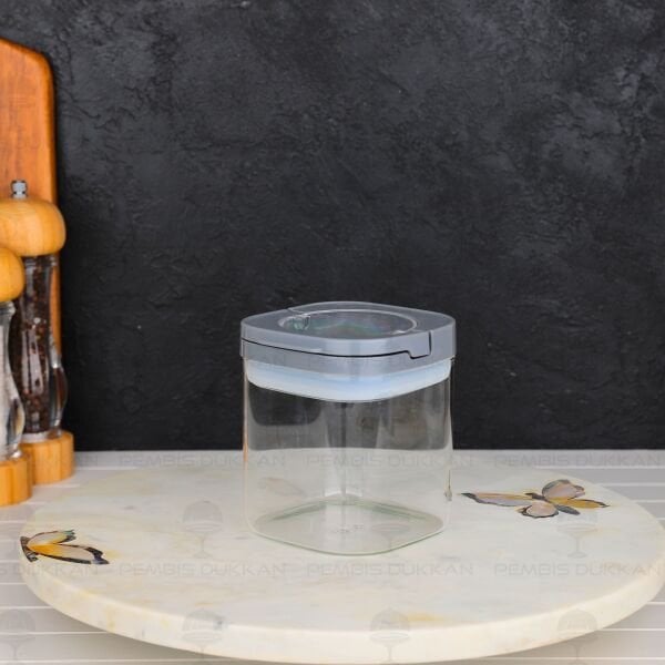 GRİ KARE TESORA 600ML VAKUM KAPAK CAM KAVANOZ (88511)