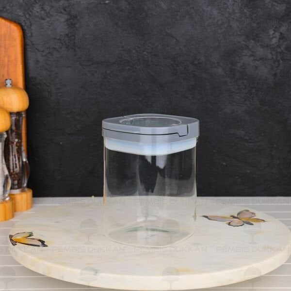GRİ KARE TESORA 900ML VAKUM KAPAK CAM KAVANOZ (88512)