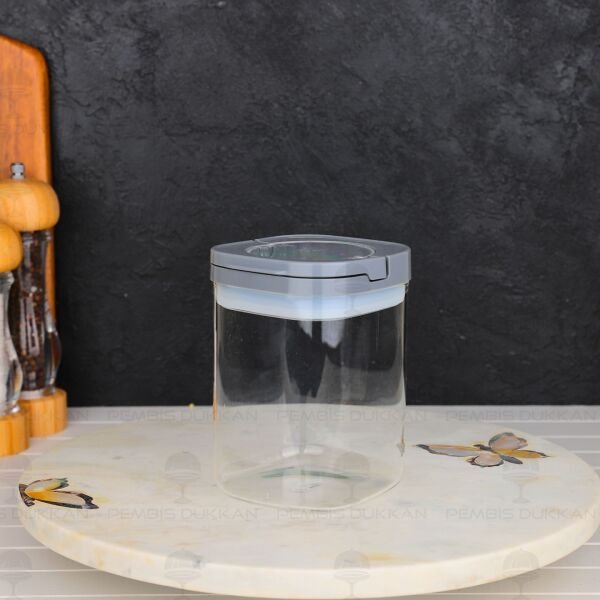 GRİ KARE TESORA 900ML VAKUM KAPAK CAM KAVANOZ (88512)