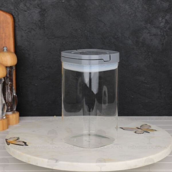 GRİ KARE TESORA 1200ML VAKUM KAPAK CAM KAVANOZ (88513)