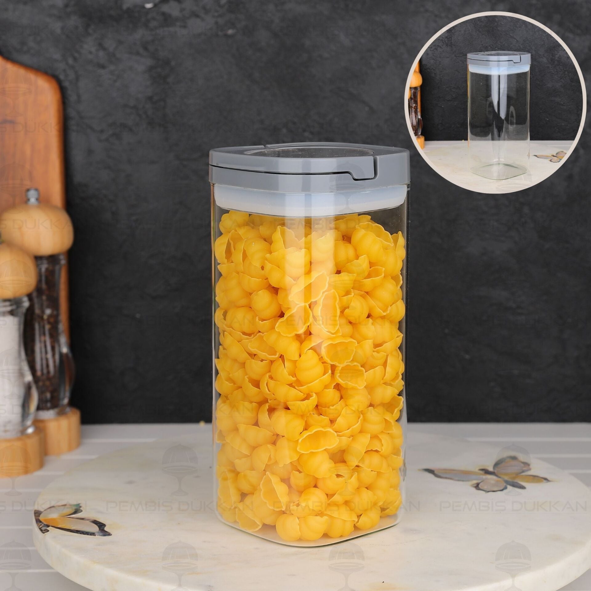 GRİ KARE TESORA 1500ML VAKUM KAPAK CAM KAVANOZ (88514)