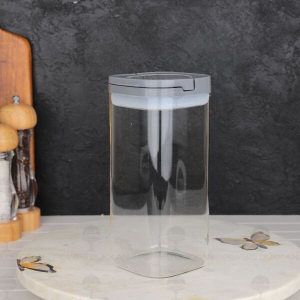 GRİ KARE TESORA 1500ML VAKUM KAPAK CAM KAVANOZ (88514)