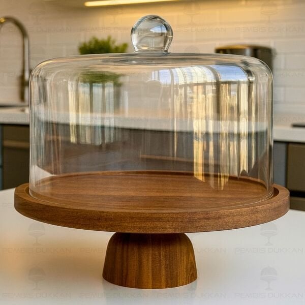 BÜYÜK BELLA AYAKLI AKASYA STANDLI, CAM PASTA & KEK FANUSU (240057)