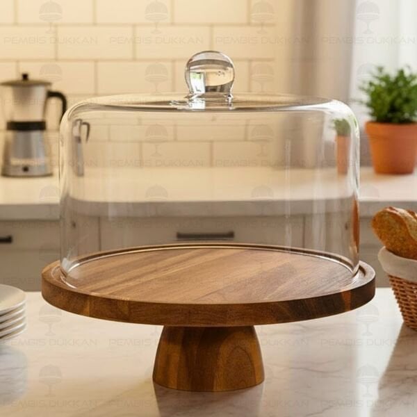 BÜYÜK BELLA AYAKLI AKASYA STANDLI, CAM PASTA & KEK FANUSU (240057)