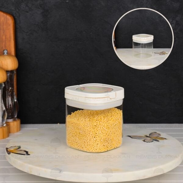 BEYAZ KARE TESORA 600ML VAKUM KAPAK CAM KAVANOZ (88501)