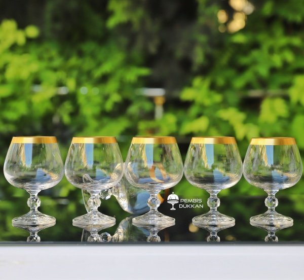 6LI 250ML STERNA TOMBUL KRİSTAL KAHVE YANI KADEH (SADE GOLD AĞIZLI)