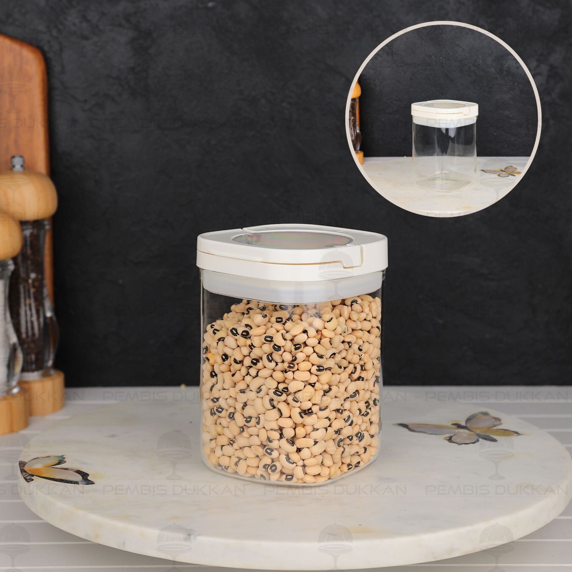 BEYAZ KARE TESORA 900ML VAKUM KAPAK CAM KAVANOZ (88502)